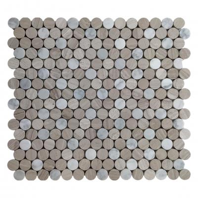 Honed white mix gray wooden marble mosaic penny pattern tile
