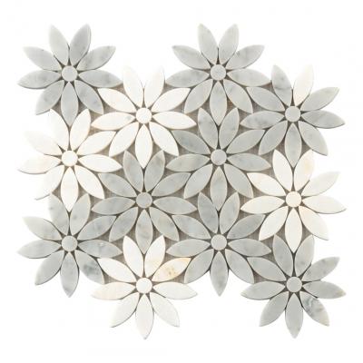 Luxury Wall Decoration Marble Daisy Pattern Backsplash Italian White Carrrara and grey Waterjet Tile Flower Shape Marble Stone Mosaic
